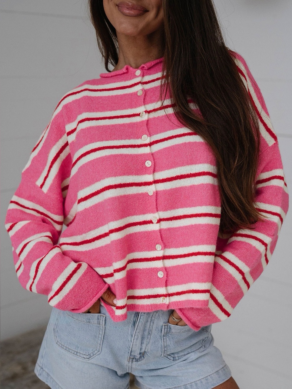 Pink Striped Cardigan